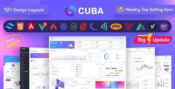 Cuba v9.1 - Tailwind, Bootstrap, React, Angular, Vue, Nuxt, Next Js, Net, Laravel Admin Dashboard Template