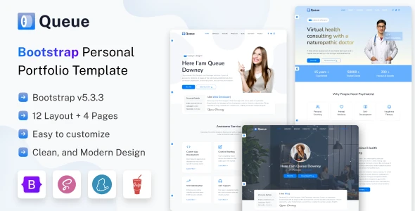 Queue v1.1 - Personal Portfolio, Resume Template