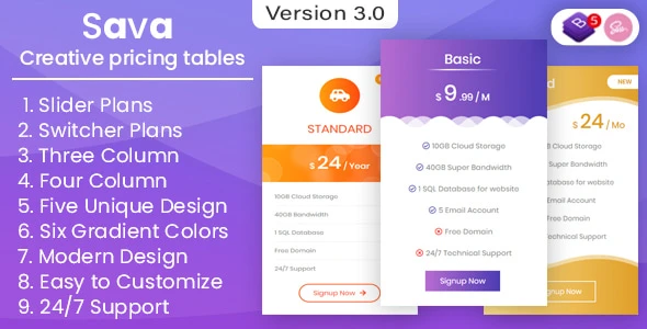 Sava v2.1 - Pricing Tables and Plans
