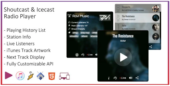 SHOUTcast and Icecast Radio Web Player v1.2